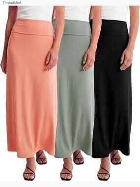 3 Pack Ultra Soft Flowy Maxi High Waisted Long Skirts Plus Size